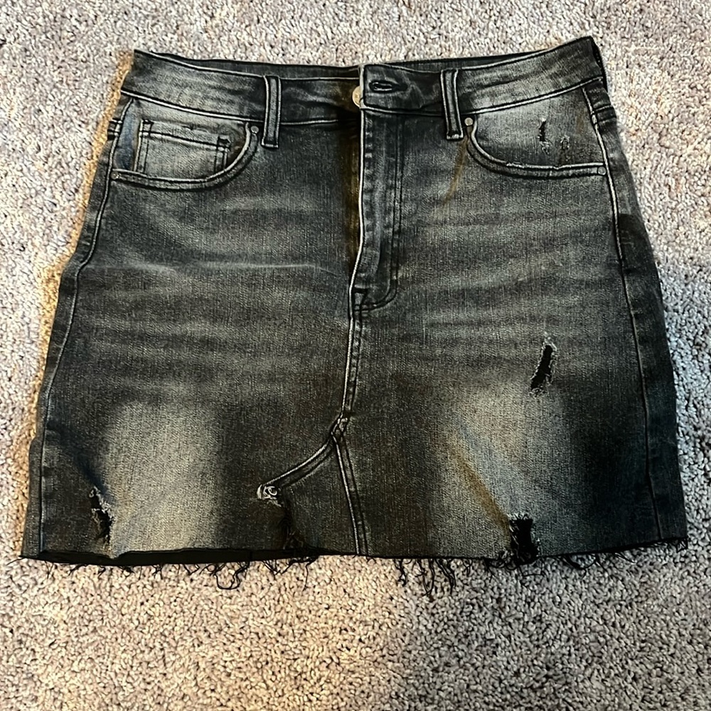 Black Denim Mini Skirt - Size Large
